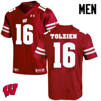 Men's Wisconsin Badgers NCAA #16 Scott Tolzien Red Authentic Under Armour Stitched College Football Jersey ID31O61GD